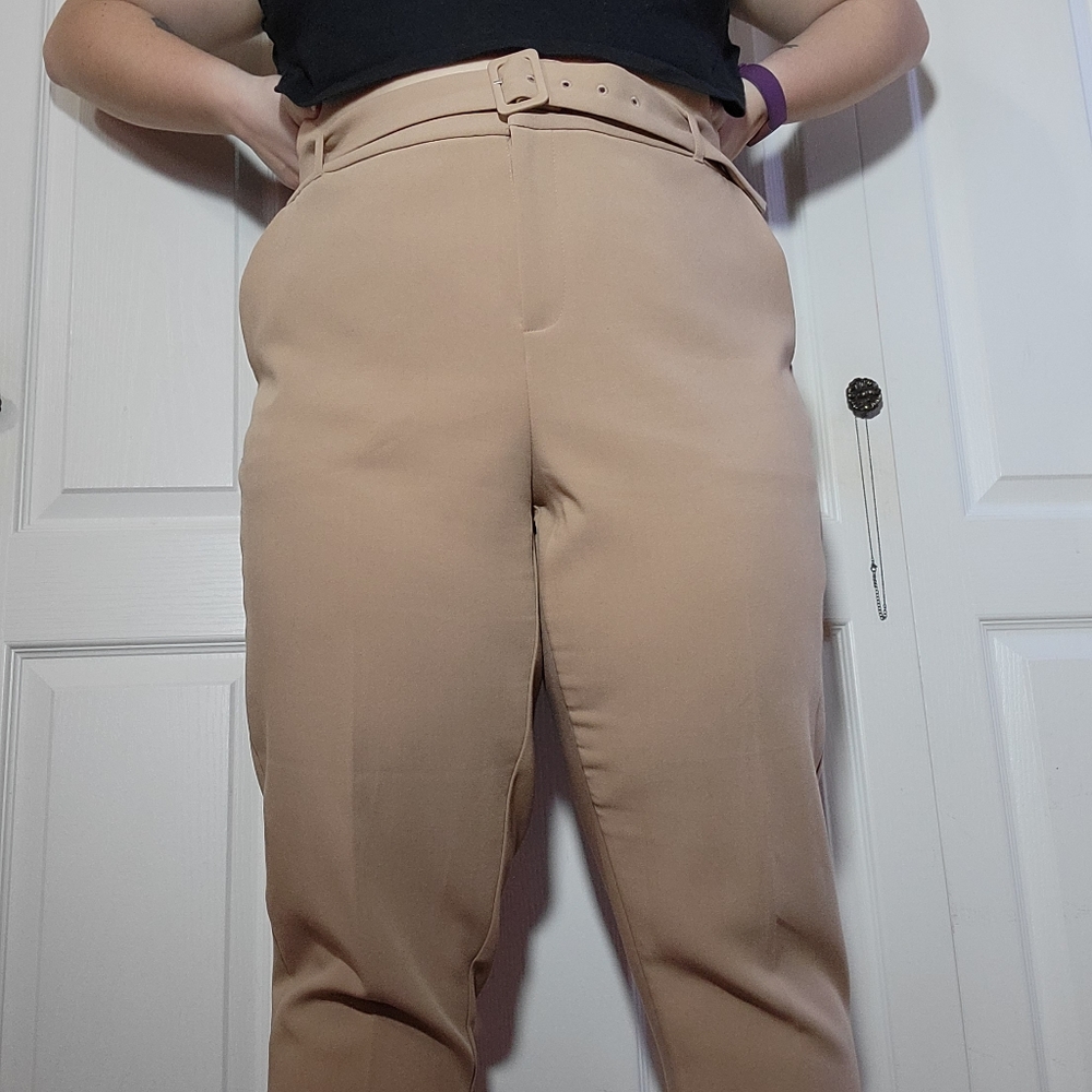 Tan Ankle Pants with Belt